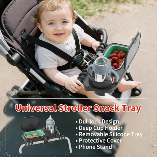 with Cup Holder & Removable Silicone Tray – 3-in-1 Stroller Tray Attachment for Uppababy