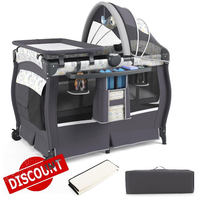 GYMAX 5 in 1 Folding Travel Cot