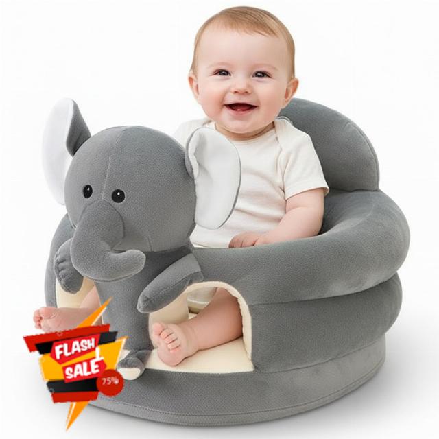 Baby Sit Up Chair Cute Cartoon Grey Elephant Infant Sit Up Chair Plush Sofa for Bedroom Living Room Nursery Apartment Floor Seats Loungers
