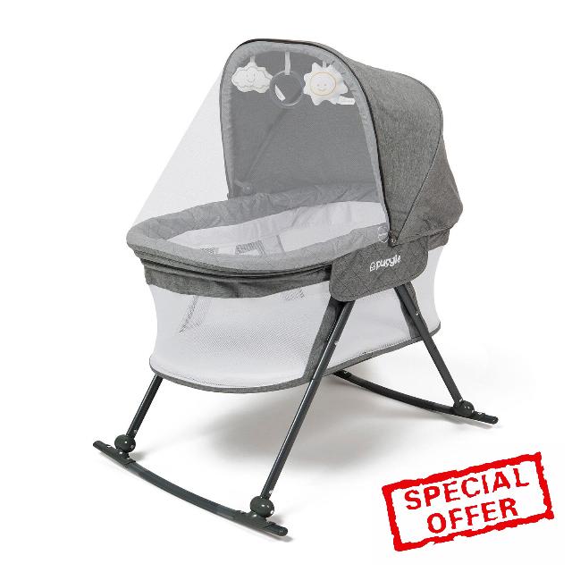 Puggle Sleepy Rocking Crib with 3 Toys - Anthracite