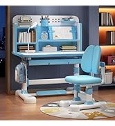joukares Kids Study Table and Chair Set, Height Adjustable Children Desk with Storage Drawer & Sh...