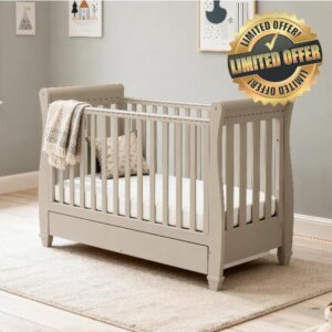 Babymore Eva Sleigh Cot Bed with Drawer - Cashmere