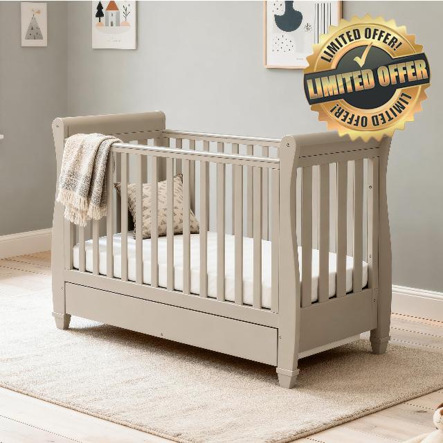 Babymore Eva Sleigh Cot Bed with Drawer - Cashmere