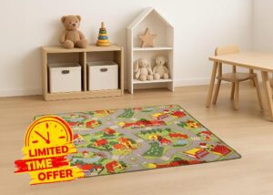 Double-Sided Kids City Road Map Play Rug