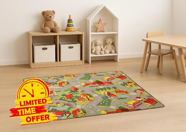 Double-Sided Kids City Road Map Play Rug