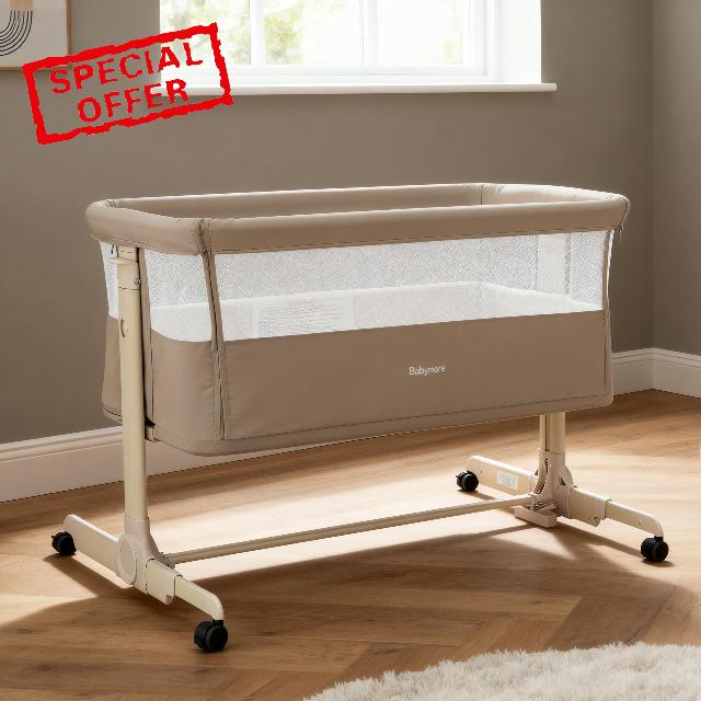 Babymore Neera Bedside Crib - Khaki