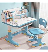 joukares Kids Desk and Chair Set, Adjustable Height Childrens Study Table with Storage Drawer, Er...