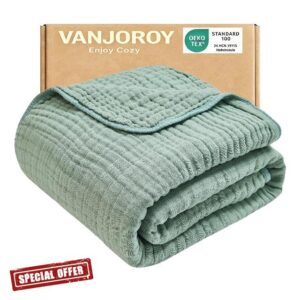 VANJOROY 9-Layer Muslin Throw Blanket King 90" x 108" Teal