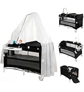 Oubeauou Next to me Crib Adjustable Height,Portable Baby Bassinet, Stable Baby Bed 3 in 1, With W...