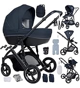 Multiple views of a premium stroller in bronze/brown color with gold frame. Shows various configurations including seat positions and accessories.