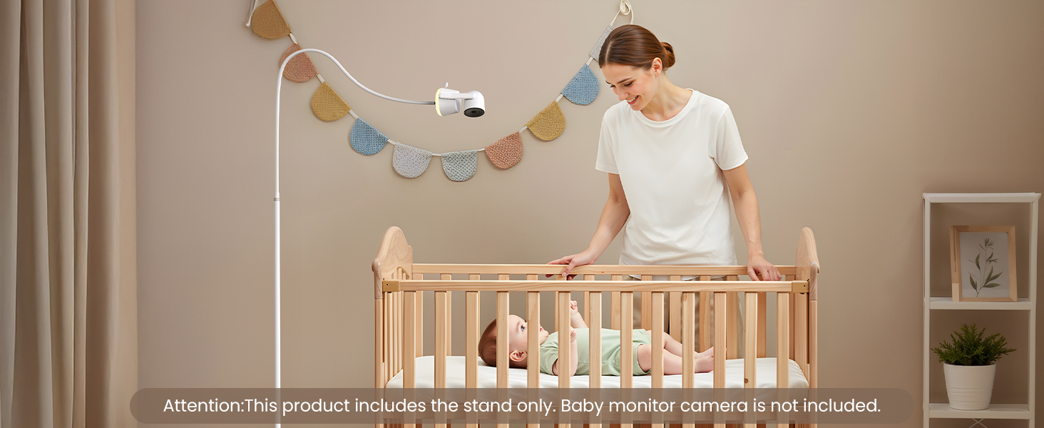 Text reads 'Image 4'. Nursery scene featuring wooden crib with blue bunting decoration hanging above. Neutral-toned room with curtains.