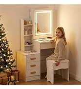 joukares Dressing Table with Mirror and Stool, Vanity Table with LED Lights Mirror(3 Modes Color)...