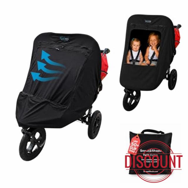 SnoozeShade Twin Extra Blackout Sun Shade for Double Buggy