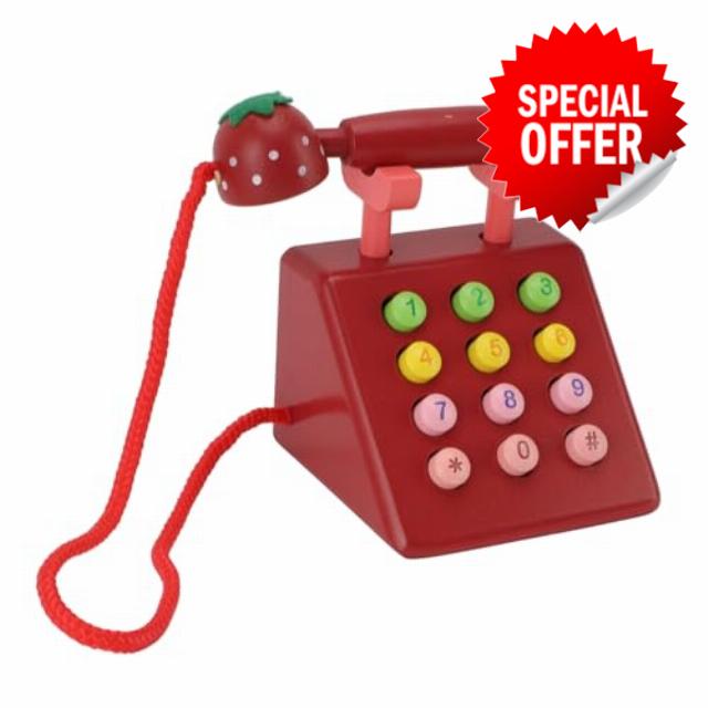 Irfora Wooden Telephone Decorative Educational Toy for Kids Phone Figurine Interactive Role Playing Early Development Toy for Boys Girls (Red)