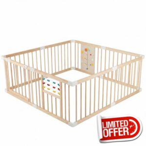 COSTWAY Wooden Baby Playpen