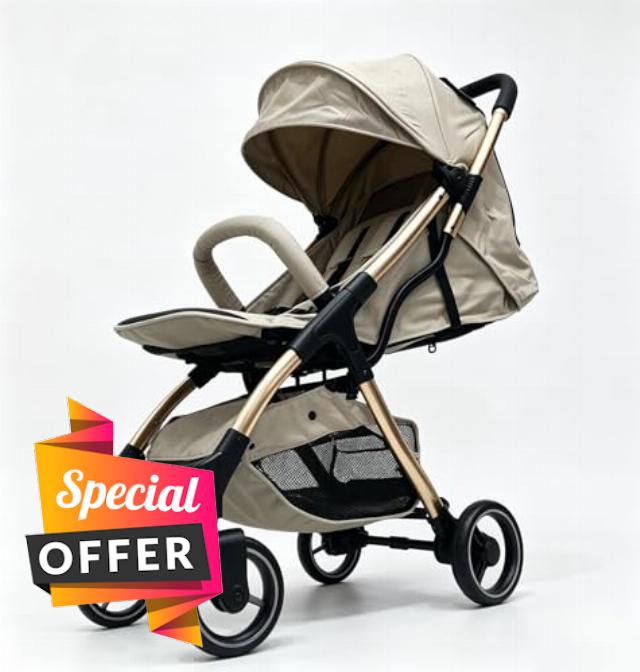 Luxury Baby Stroller Lightweight Foldable Pushchair Travel System Pram with Reclining Seat