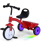 Maxmass Kids Tricycle, Baby Bike with Light up Rear Wheels, Adjustable Seat, Removable Pedals and...
