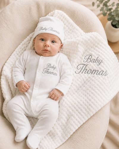 Cotton Sleepsuit & Hat 0–3 Months – Custom Baby Name for Boys