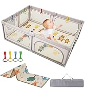 GYMAX Baby Playpen, Large Toddler Fence Play Yard with 50 Ocean Balls, Soft Mat, Basketball Hoop ...