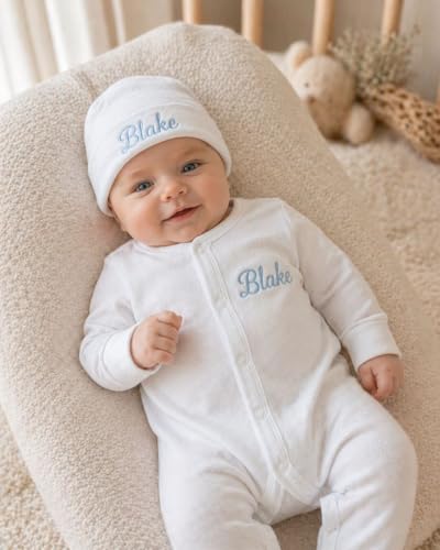 Cotton Sleepsuit & Hat 0–3 Months – Custom Baby Name for Boys