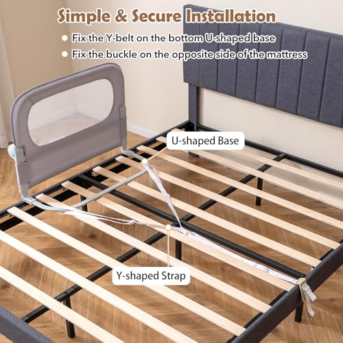 Folding Anti-Fall Beds Mesh Guardrail for Baby Kids (Grey