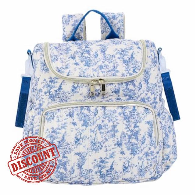 Floral Nappy Changing Bag Backpack Cotton Quilted Diaper Rucksack for Mums Baby Travel Backpack with Stroller Strap