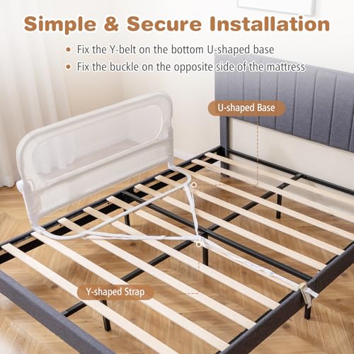 Folding Anti-Fall Beds Mesh Guardrail for Baby Kids (White