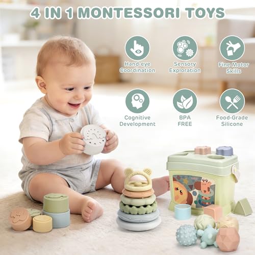 4 IN 1 Montessori Toys include Stacking Cups Stacking Rings