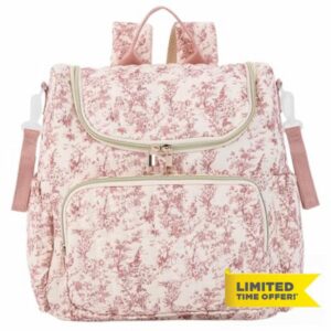Floral Nappy Changing Bag Backpack Cotton Quilted Diaper Rucksack for Mums Baby Travel Backpack with Stroller Strap