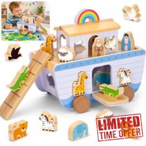 Noah's Ark Wooden Toys for 1 2 3 Year Old Boys Girls