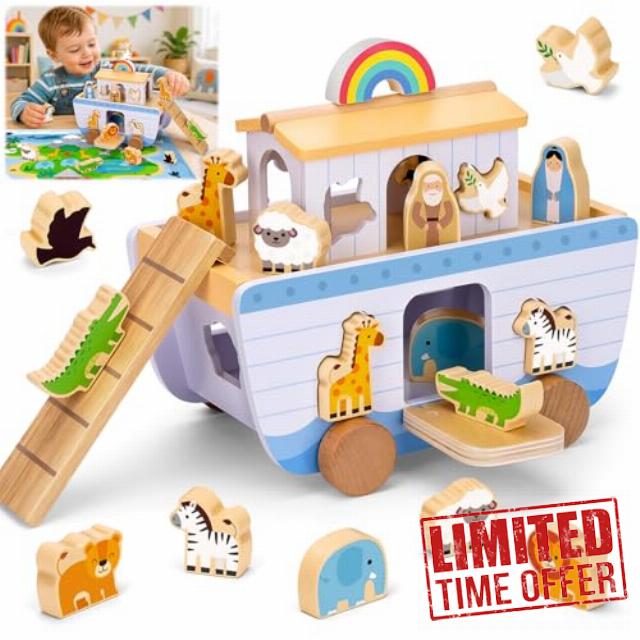 Noah's Ark Wooden Toys for 1 2 3 Year Old Boys Girls