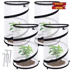 Up Barrier Round Plant Cover Net with Sturdy Steel Wire Frame and Breathable Plastic Mesh for Garden Pest and Bird Protection (4PCS)