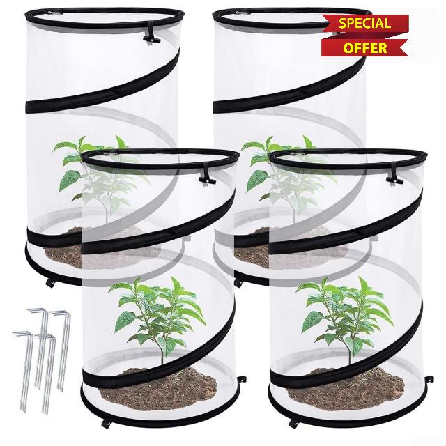 Up Barrier Round Plant Cover Net with Sturdy Steel Wire Frame and Breathable Plastic Mesh for Garden Pest and Bird Protection (4PCS)