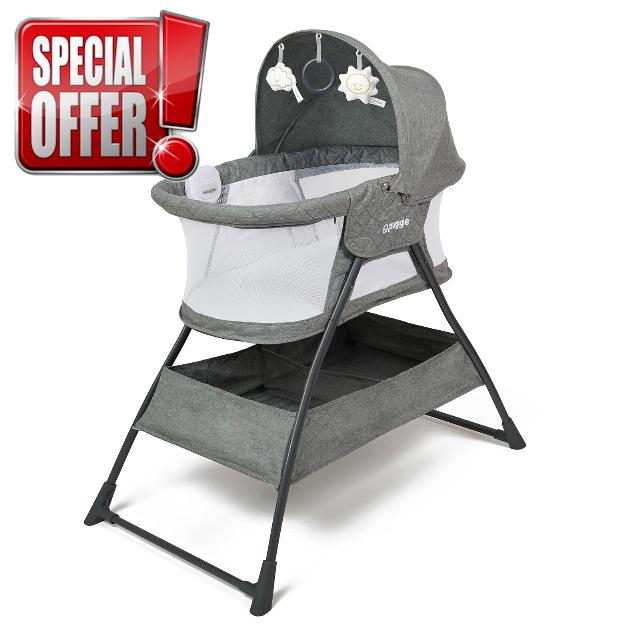 Puggle Sleepy Vibrating Side Crib & Moses Basket - Anthracite