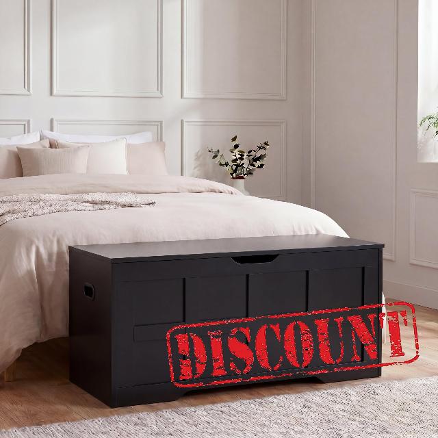 Vida Designs Storage Ottoman | Black | 100W cm | Shaker Style | Cut-Out Handle | Easy Assembly | Space-Saving | Modern Bedroom Living Room Hallway Furniture Storage Toy Box Uni