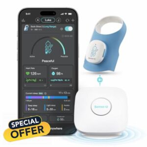 Sense-U Smart Sock Shoe 2 Long Range Baby Monitor with Base Station – Track Heart Rate & Sleep with Transmissive PPG Foot Sensor