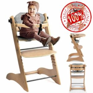 Natural Solid Beech Wood Baby High Chair for 8 Months to 18 Years