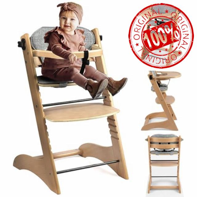 Natural Solid Beech Wood Baby High Chair for 8 Months to 18 Years
