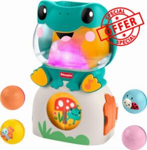 Fisher-Price Baby Toy Light-Up & Roll Frog Musical Ball Drop Activity & 3 Balls for Developmental Play Infants & Toddlers Ages 6+ Months