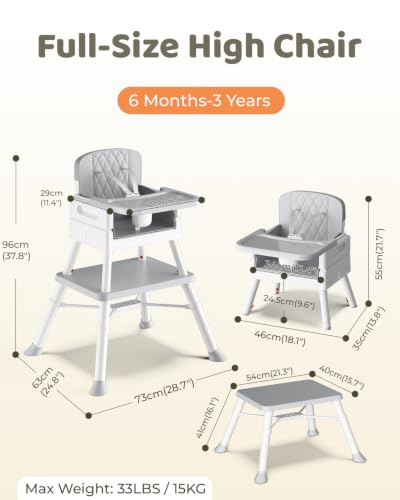 6-in-1 Convertible Baby High Chair for Babies and Toddlers