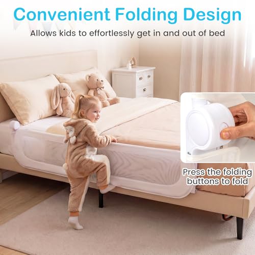 Folding Swing Down Children Safety Bedrail for Kids (White