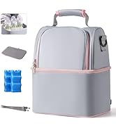 NCVI Breastmilk Cooler Bag With 2 Ice Packs, Breast Pump Bag Fits 6 Bottles, Double Layer Baby Bo...