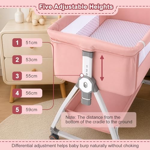 Portable Baby Bed with Mosquito Net for Newborn (Pink)