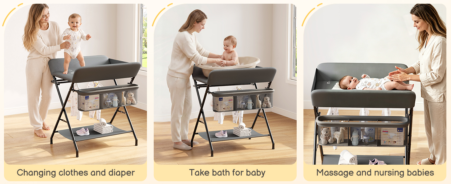 Product display showing camping chair with accessories including icons for 'Fácil Pliegue' (easy folding), 'Cintura Ancha' (wide seat), and 'Ecobaby' branding against wooden floor background.