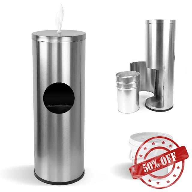 Gym Wipes Dispenser Stand with 4L Wipes Container and Built-in Trash Can