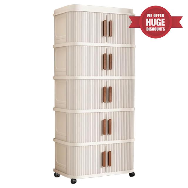 Portable Wardrobe 5-Tier with Lockable Wheels