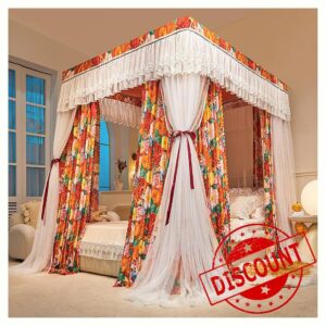 4 Poster Bed Canopy with Double Rod Frame – Princess Mosquito Net Set for Girls Bedroom