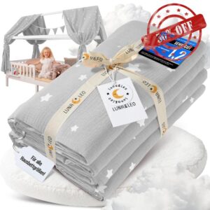 Luna & Leo House Bed Canopy - with Star Print *Test Winner 2025* [Organic Muslin Cotton] Handmade | Canopy Bed Curtains Bed Canopy Decoration (Light Grey
