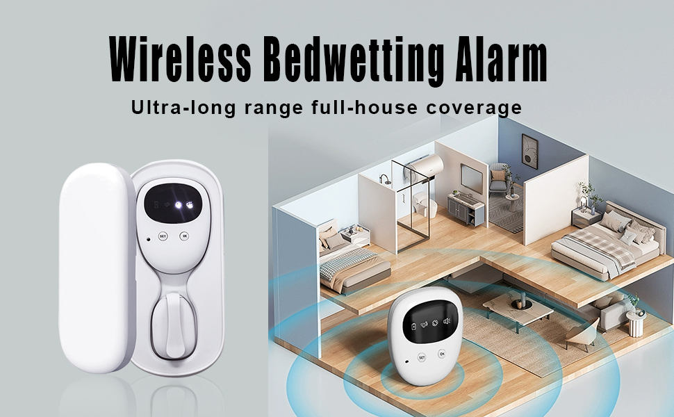 Text reads 'Wireless Boundling Alarm'. Isometric diagram showing security camera placement in different rooms of a house with wireless coverage indication.