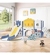 Aveainelle Toddler Slide & Activity Center, Garden Kids Slides with Basketball Hoop & Storage for...